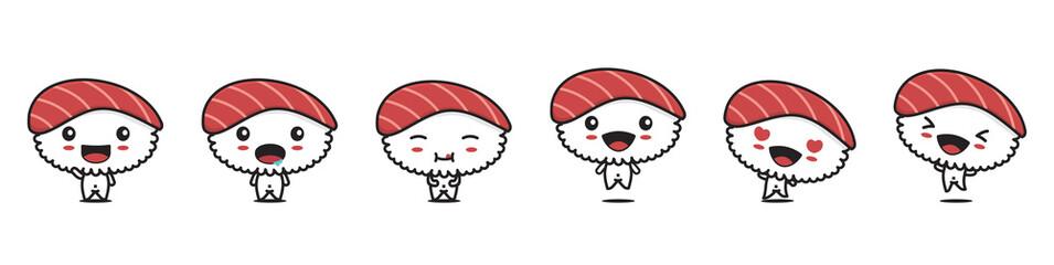 Cute sushi mascot characters with different expressions
