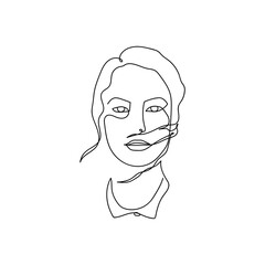 Continuous line abstract female portrait. Hand drawn line woman face isolated on white background. Woman fashion beauty concept. Design for model business, t-shirt, logo, icon. Vector