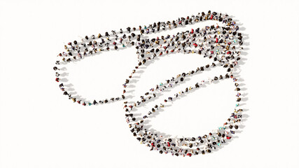 Concept or conceptual large gathering  of people forming an image of medicine pills on white background. A 3d illustration metaphor for medicine, healthcare, pharmaceutical industry