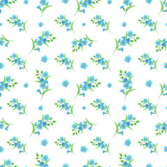 Watercolor Spring illustration. Forget-me-nots on a white background.
