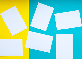 forms white to yellow and blue background, bright colours, empty space for text