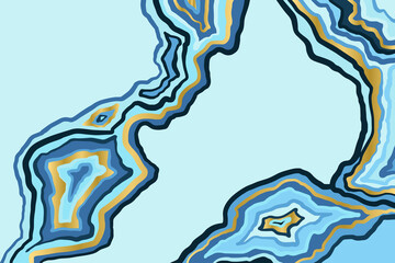 Abstract blue and gold pattern. Agate slice ripple texture imitation. Vector illustration.