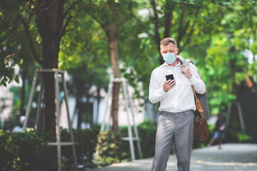 business worker with surgical face mask, coronavirus COVID-19 protection concept, new normal...