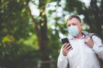 business worker with surgical face mask, coronavirus COVID-19 protection concept, new normal...