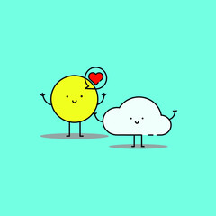 Cute sun and cloud with love icon illustration. modern simple vector icon, flat graphic symbol in trendy flat design style.
