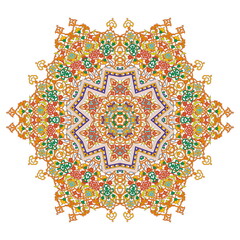 Hex with intricate pattern. Flower with six patterned petals. Mandala.
