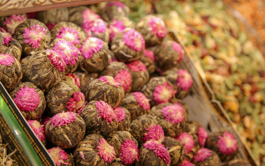 Piles of Turkish spice and tea in Istanbul