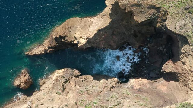 Monte de Guia, Horta, Faial Island, Azores, Portugal. Special protection area within the Atlantic. A great monumental richness of nature as seen from the iconic Faial landmark. High quality 4k footage
