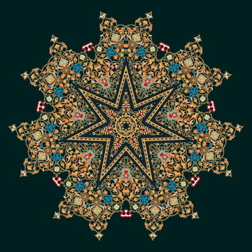 Seven pointed star mandala in flower style