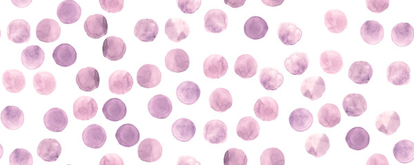 Seamless Watercolor Wallpaper. Geometric Hand Drawn Spots Illustration. White Hand Paint Circles. Art Watercolour Wallpaper. Cute Rounds Design. Pink Pastel Dots Background. Watercolour Wallpaper.