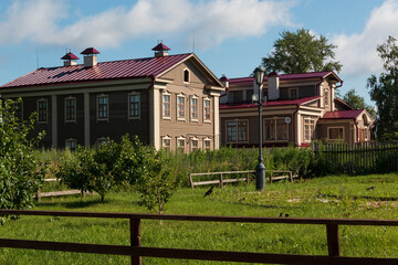 old wooden houses in the monastery