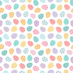 Easter eggs seamless pattern. Decorated Easter eggs on a white background. Design for textiles, packaging, wrappers, greeting cards, paper, printing. Vector illustration