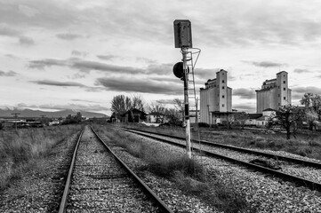 Old abandoned railway station of train in Campo de San Pedro line Madrid - Burgos (Spain)