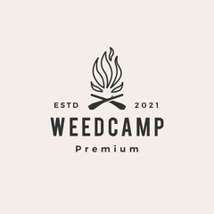 weed camp cannabis tree hipster vintage logo vector icon illustration