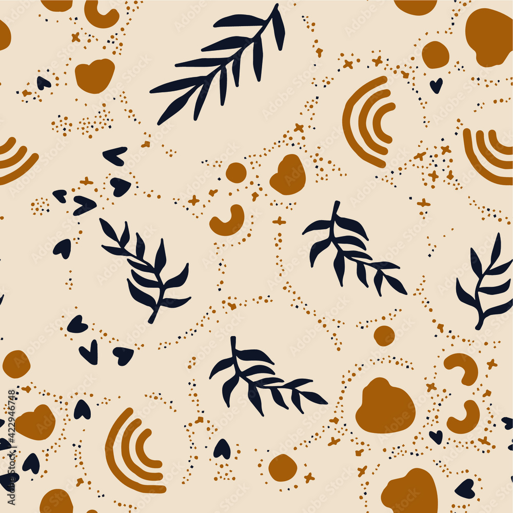 Poster Beautiful Mid- Century Boho style Pattern with Palm Branches. Repeating Vector Design.