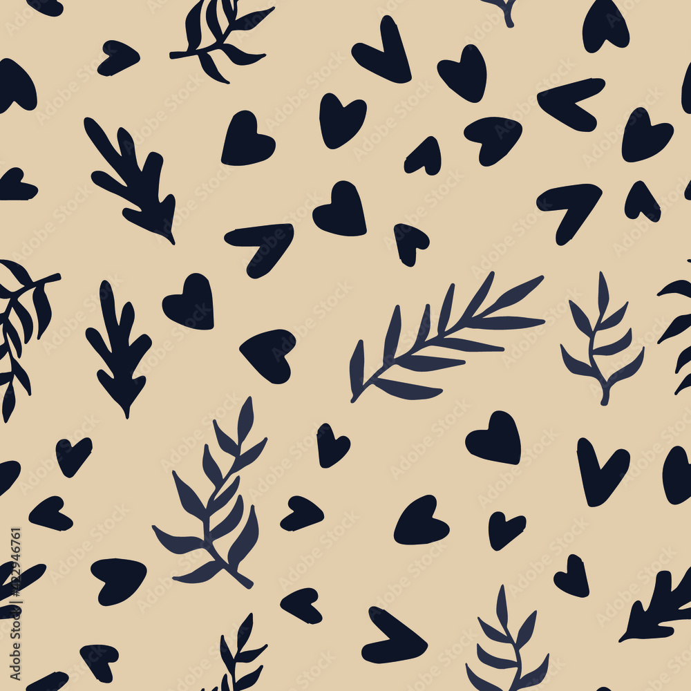 Poster Beautiful Mid- Century Boho style Pattern with Palm Branches. Repeating Vector Design.