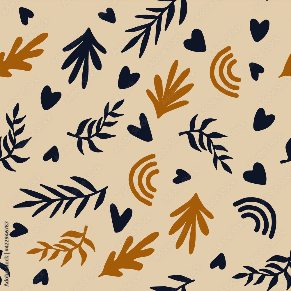 Poster Beautiful Mid- Century Boho style Pattern with Palm Branches. Repeating Vector Design.