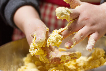 Close-up shot of a girl kneading