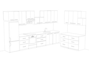 Contour of the kitchen with cooking utensils. Kitchen interier. Vector illustration