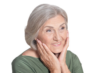 emotional senior woman posing  isolated