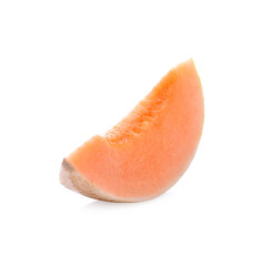 sliced japanese melons, orange melon or cantaloupe melon with seeds isolated on white background