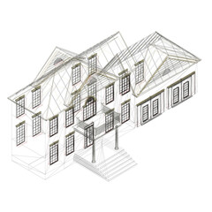 The outline of the house is two-story. Isometric view. 3D. Vector illustration