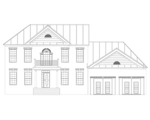 The outline of the house is two-story. Front view. Vector illustration