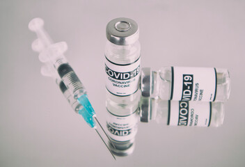 Covid-19 coronavirus vaccine on the white background