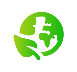 Ecology vector icon. Green Planet Earth with leaf. Eco environmental symbol. Organic concept.