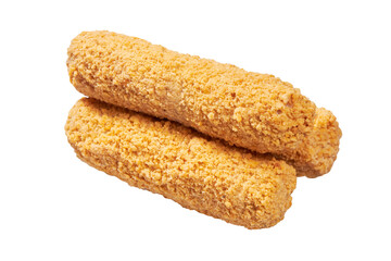 Breaded chicken chop. RAW chicken chop close up isolated on a white background with clipping path