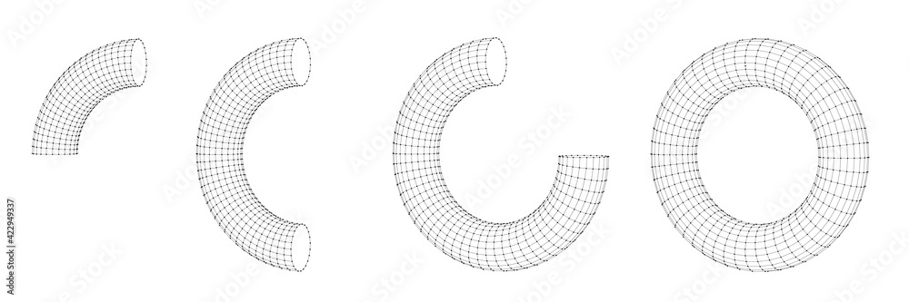 Wall mural torus segment of dots and grid isolated on white color. technology abstract art background. collecti