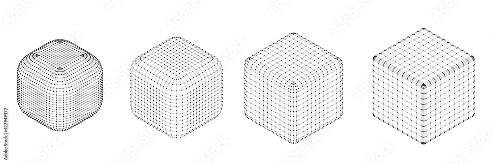Wall mural cubes of dots and grid isolated on white color. technology abstract art background. collection of mi