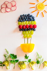 creative healthy meal for children full of witamins and colors, isolated