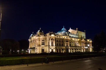 City of Krakow. Opera House at night.