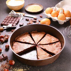 homemade chocolate cake with ingredient