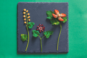 creative meal ideas for children on black shale background