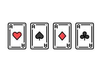 Combination ace playing cards olor line icon set. Gambling. Pictograms for web page, mobile app, promo.