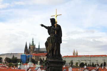 Fototapeta na wymiar City of Prague Ancient sculptures on the Charles Bridge