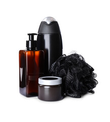 Set of different men's cosmetic products isolated on white