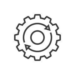 Maquinaria industrial. Engranaje con flechas girando con lineas en color gris