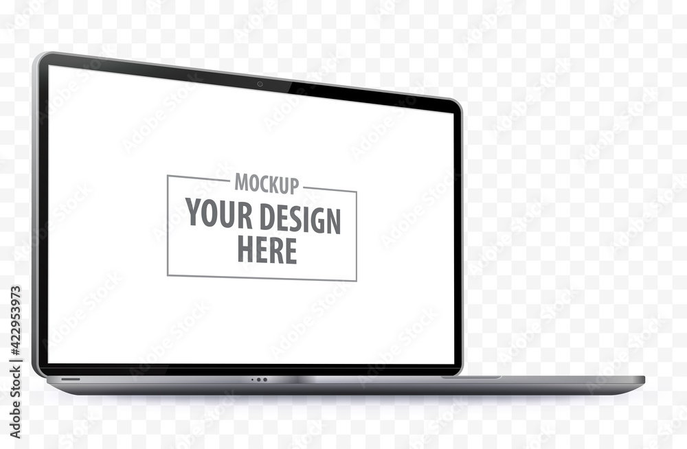 Wall mural laptop computer perspective view mockup. notebook pc realistic vector illustration template with tra