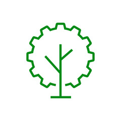 Logotipo engranaje con forma de árbol con lineas de color verde