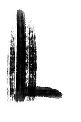 Buchstabe L mit grobem Pinsel gemalt, mit schwarzer Farbe auf weißem Hintergrund