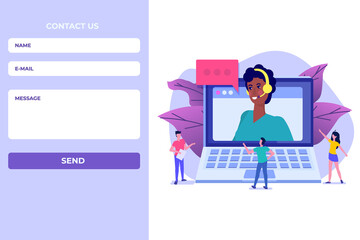 Contact us landing page template. Vector illustration.