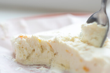 healthy cottage cheese with additives on a plate close-up