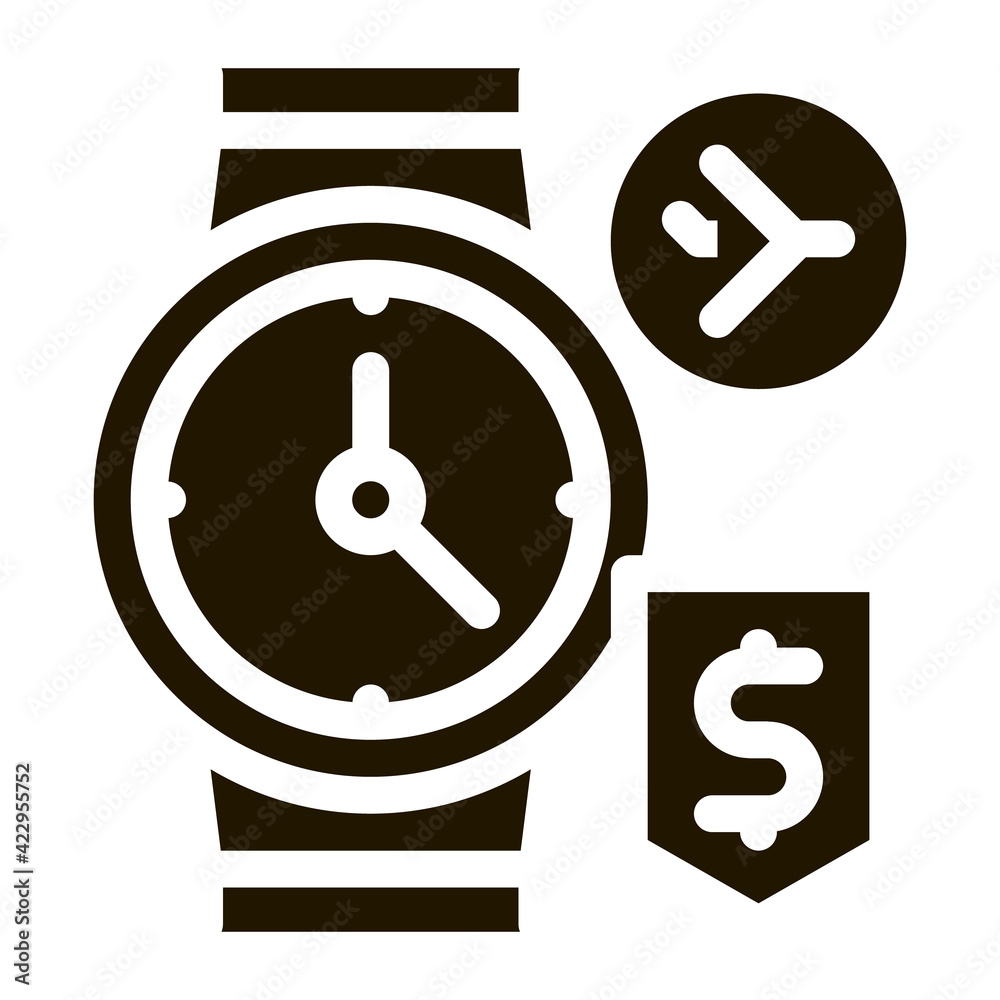 Sticker purchase cash wristwatch duty free icon Vector Glyph Illustration