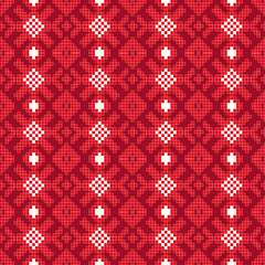 Vector pattern: national knitting ornament on dark red background. Seamless pattern can be used for wallpaper, pattern fills, web page background, surface textures.