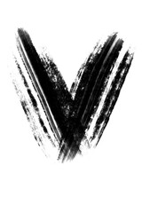 Buchstabe V mit grobem Pinsel gemalt, mit schwarzer Farbe auf weißem Hintergrund