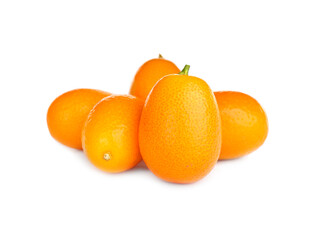 Fresh ripe kumquats on white background. Exotic fruit