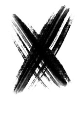 Buchstabe X mit grobem Pinsel gemalt, mit schwarzer Farbe auf weißem Hintergrund